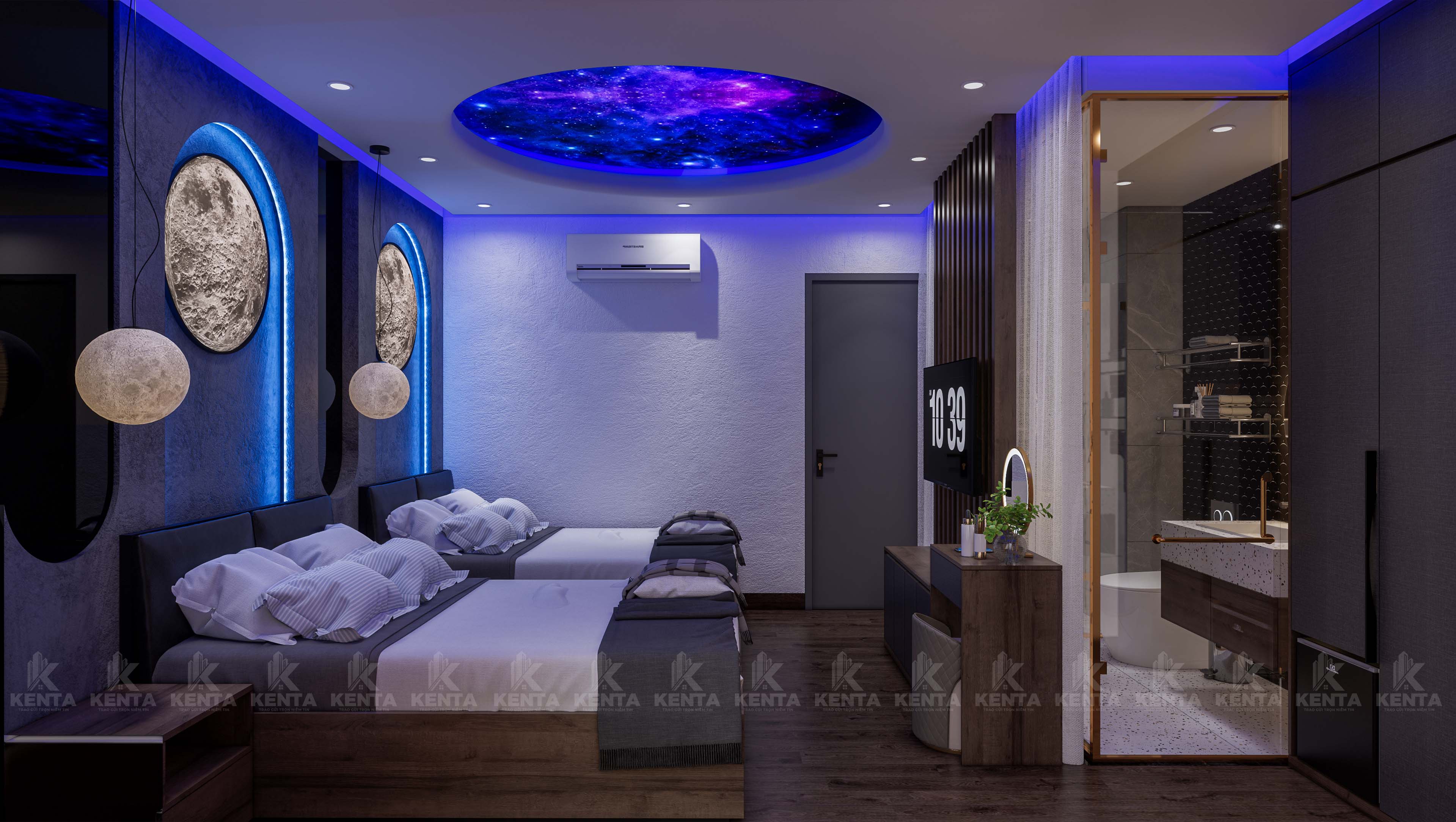 Công trình nội thất khách sạn 1120 Quang Trung - Lầu 1 giường đôi